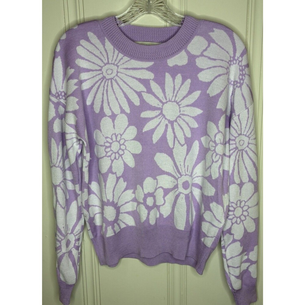 Loft lavender & daisy Med floral knit crewneck womens sweater lightweight cottag